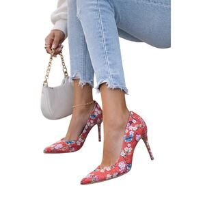 Penny Loves Kenny Coral/Red Floral Heels Pumps Stiletto Pointed Toe 11